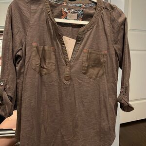 NWT Anthropologie (9-HI 5 Stcl) size S brown 3/4 sleeved tee